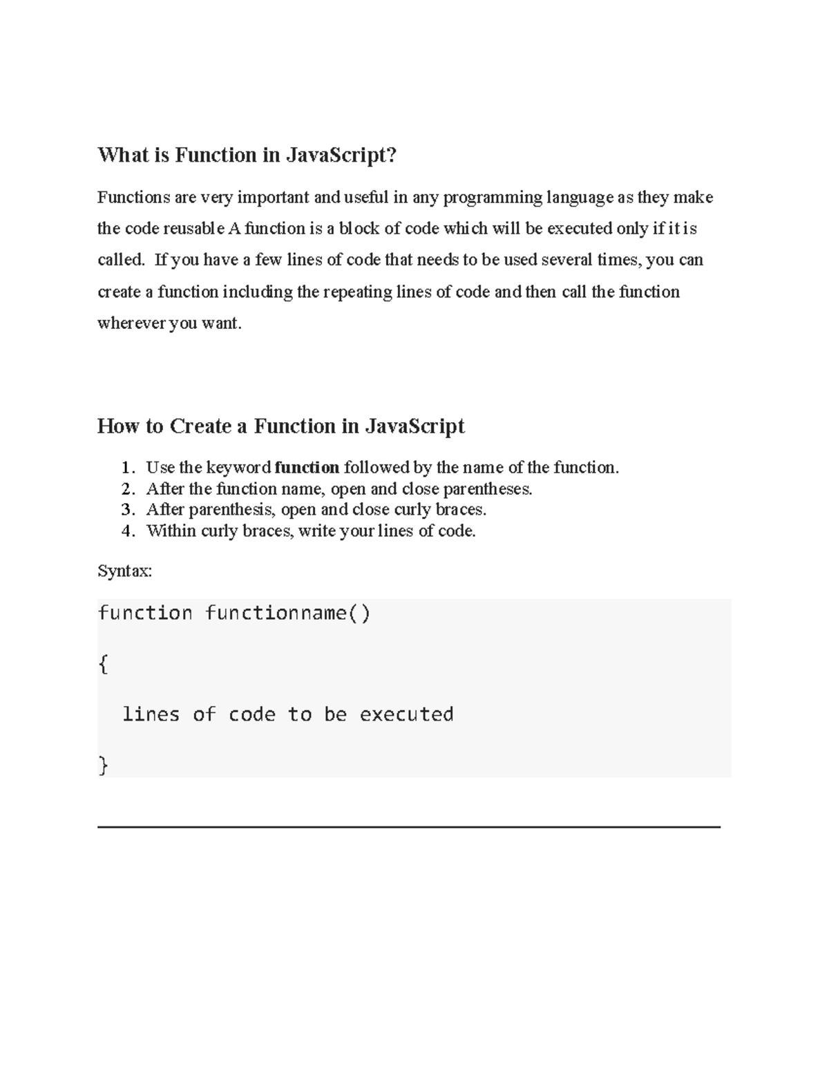 Creating Functions - Notes for Web - What is Function in JavaScript ...