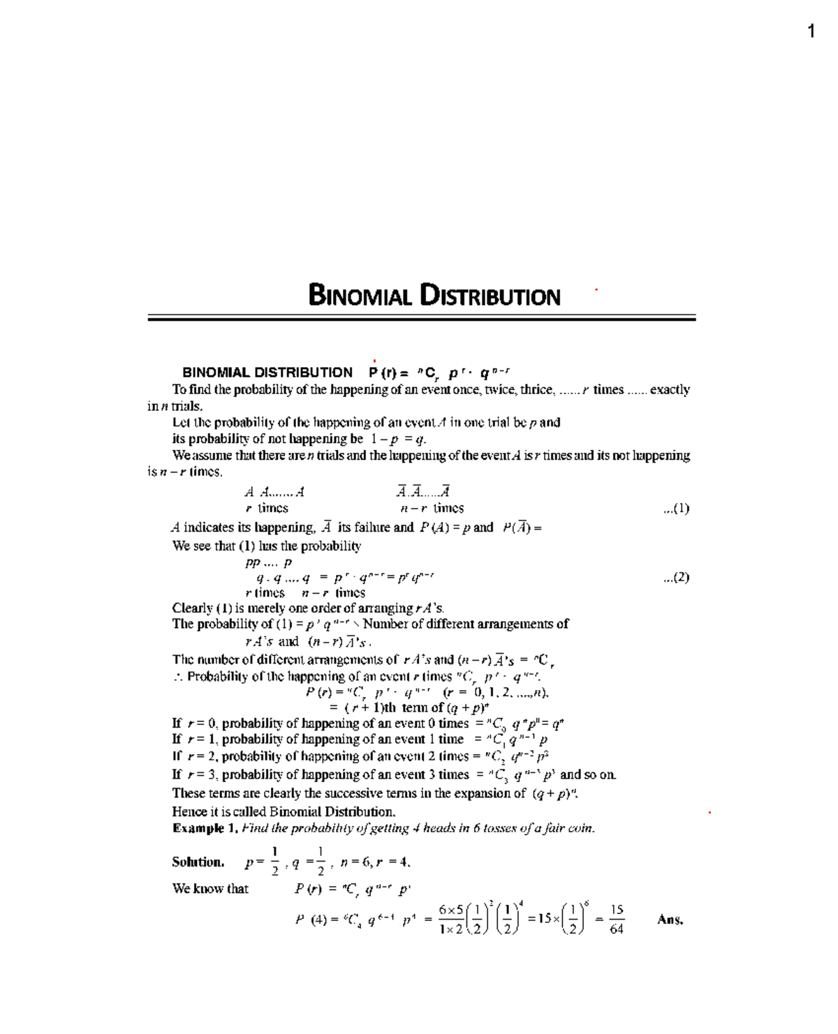 02-Binomial Distibution Final Notes - PTRP (Probability Theory) - Studocu