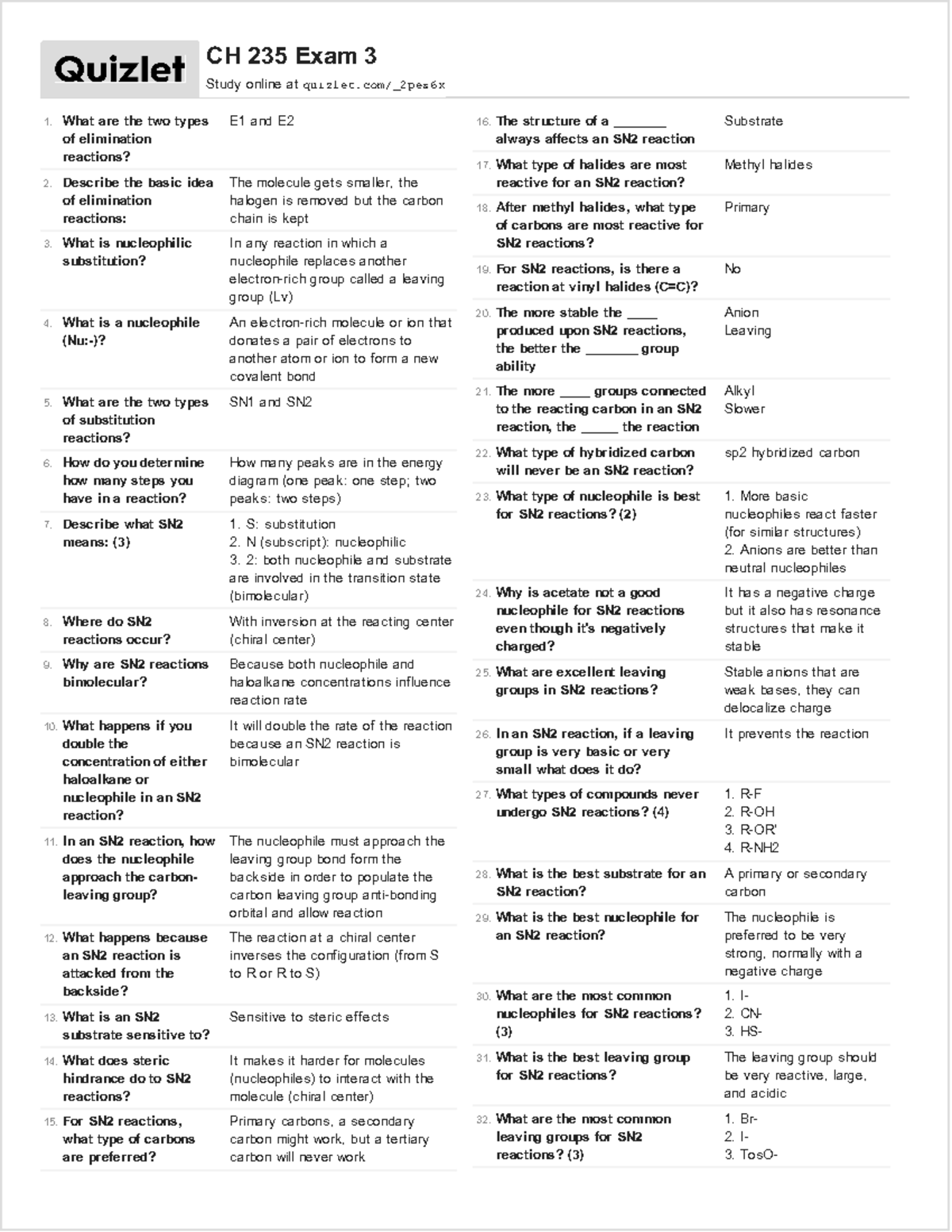 Exam 3 Quizlet Study Guide - What are the two types of elimination ...