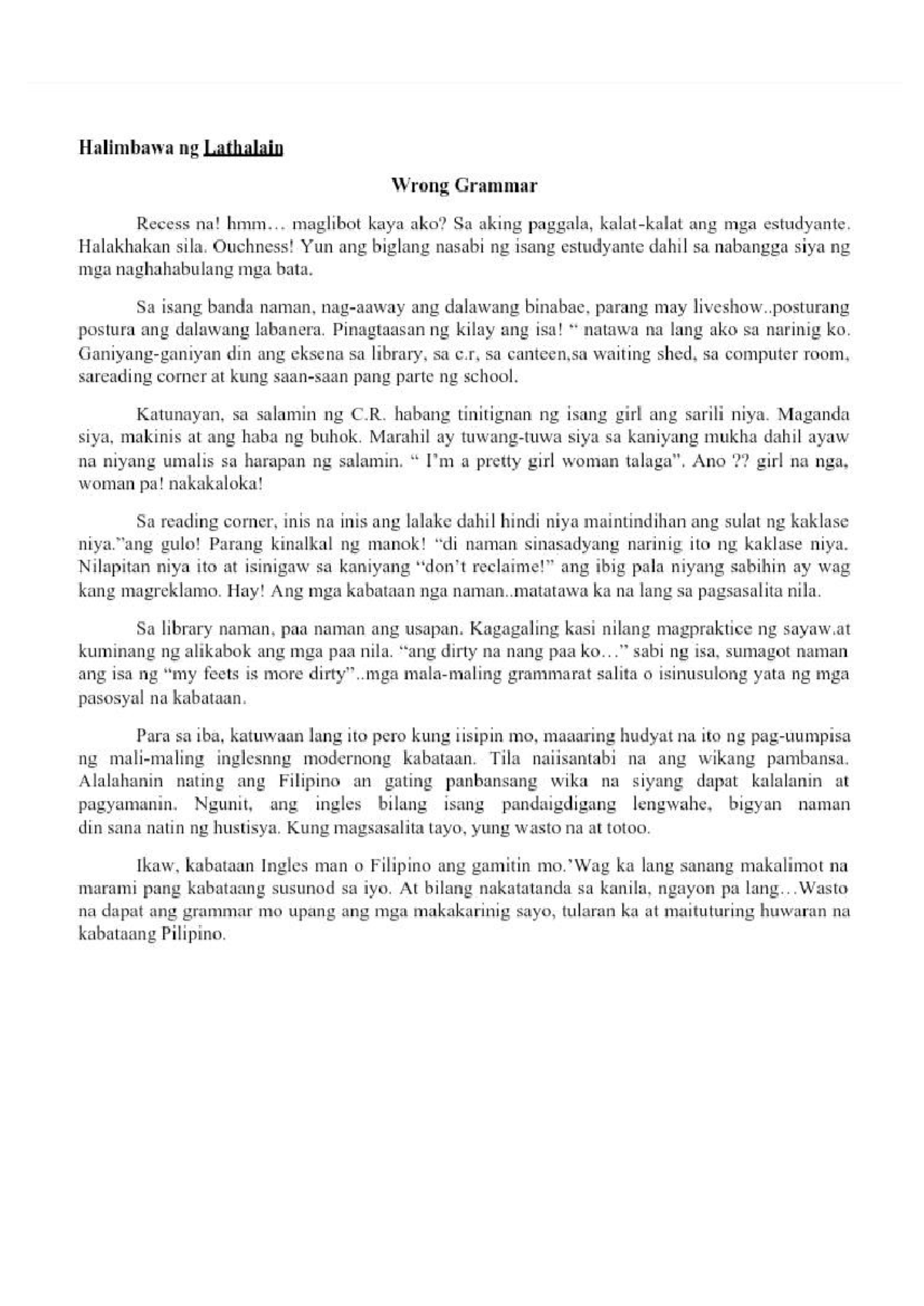 Lathalain Example - Summary Journalism - Filipino 11 - Studocu