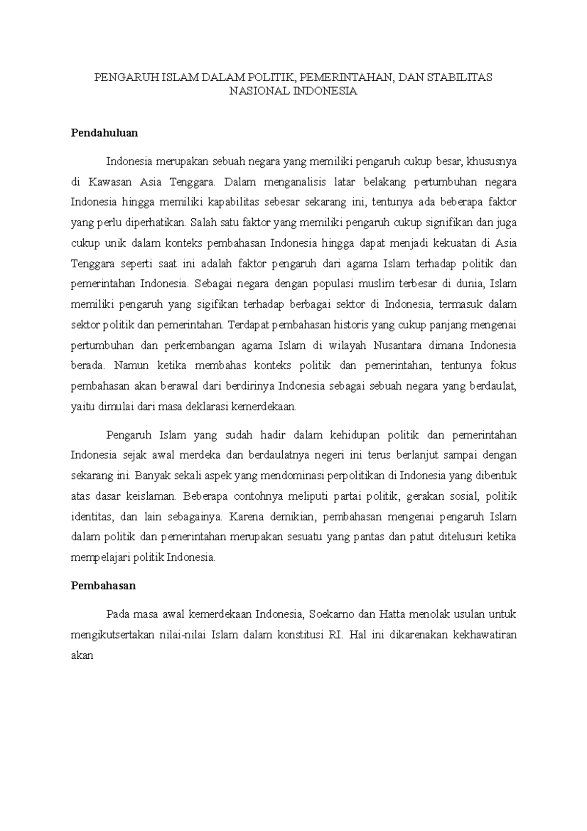 Quiz PGI Indonesia Foreign Policy Quiz PENGARUH ISLAM DALAM POLITIK