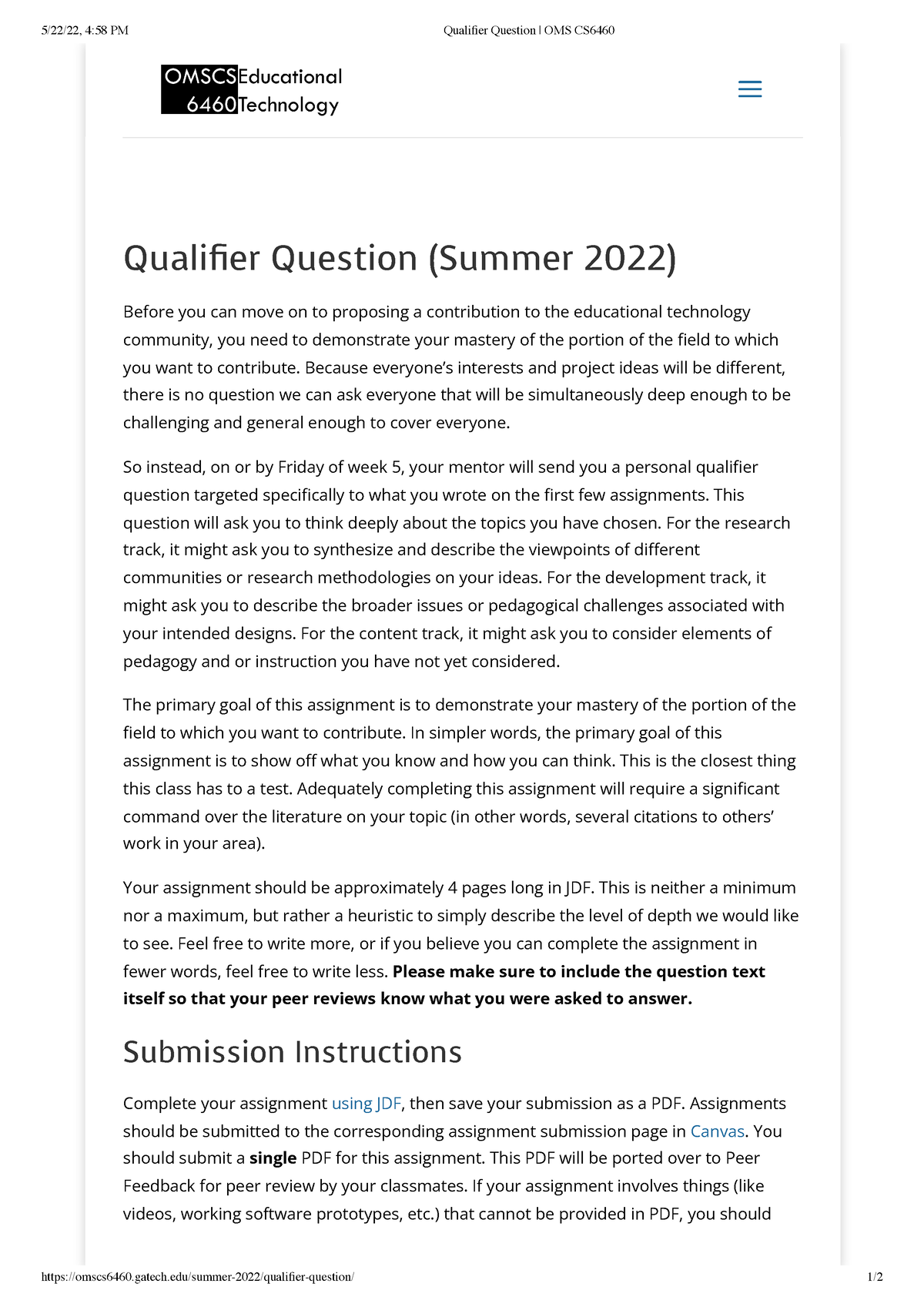 Qualifier Question OMS CS6460 - 5/22/22, 4:58 PM Qualifier Question ...