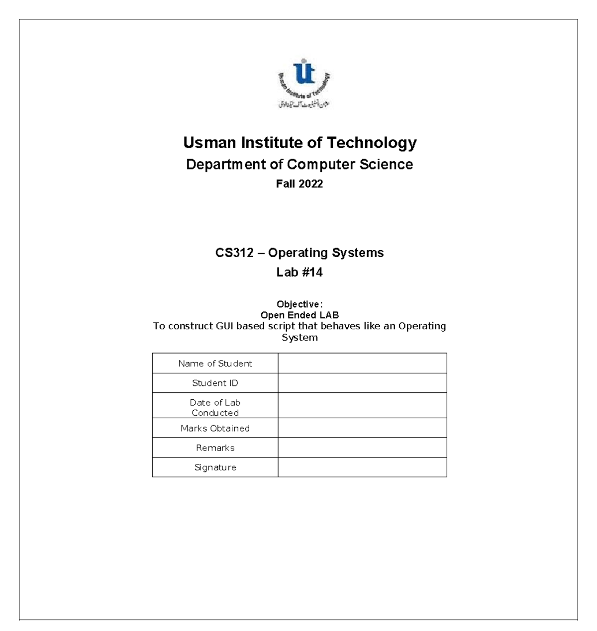 Lab 14 For DLDA - digital logic and design - Usman Institute of ...