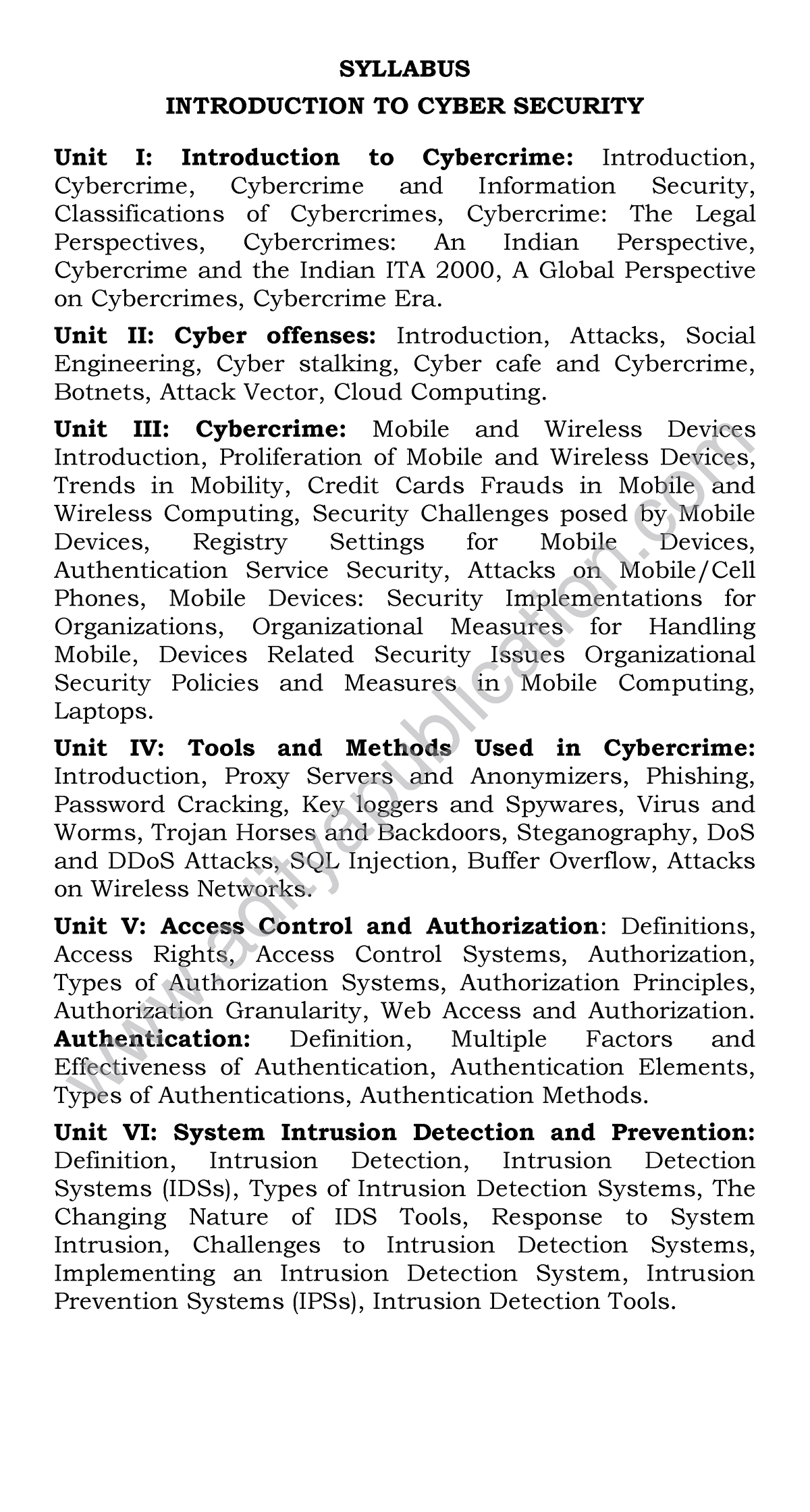 ICS - SYLLABUS INTRODUCTION TO CYBER SECURITY Unit I: Introduction to ...