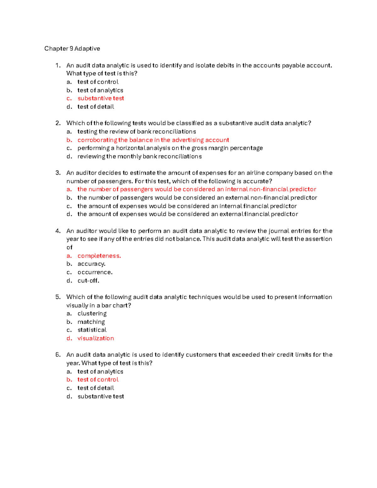Auditing 9-1 - Chapter 9 Adaptive 1. An audit data analytic is used to ...
