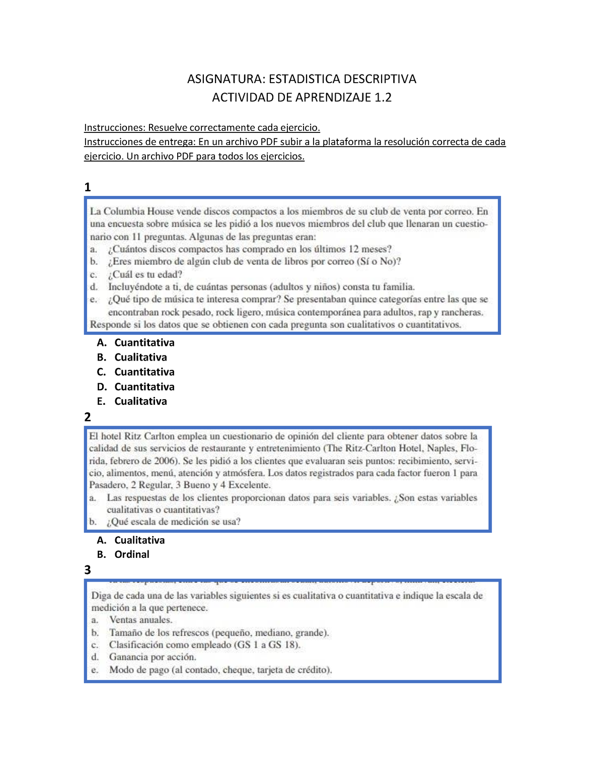 ADA 1.2 Estadistica - ASIGNATURA: ESTADISTICA DESCRIPTIVA ACTIVIDAD DE ...