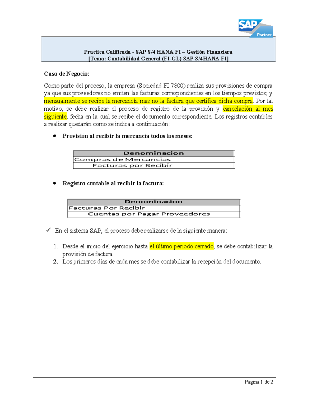 FI GL Escenario De Negocios Procesos - Practica Calificada - SAP S/4 ...