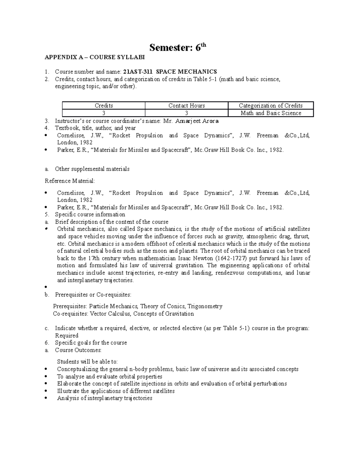 Syallbus SEM 6,7,8 - lecture notes - Semester: 6 th APPENDIX A – COURSE ...