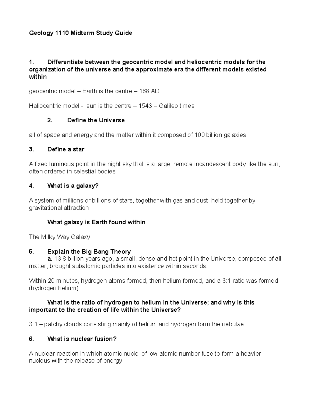 Midterm Exam Guide - Introduction To Geology - Geology Midterm Study ...