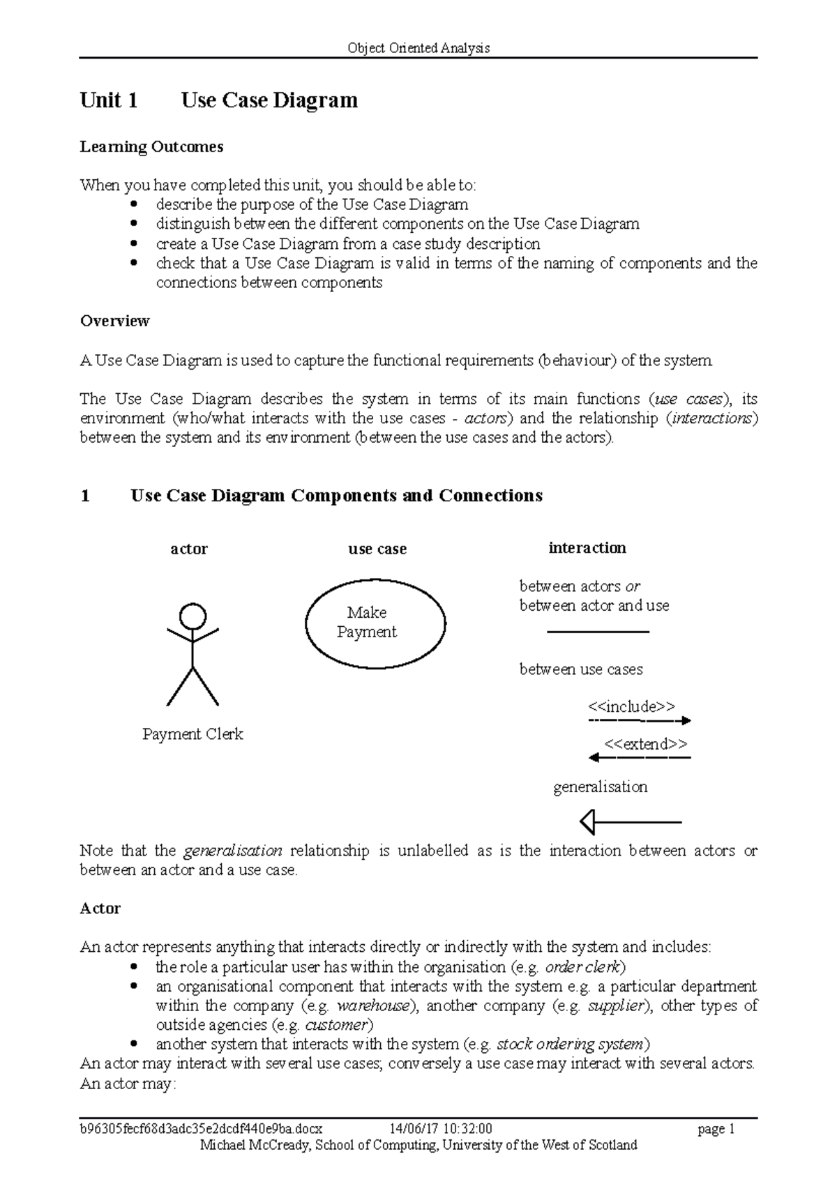 Unit1 notes - Object Oriented Analysis Unit 1 Use Case Diagram Learning ...