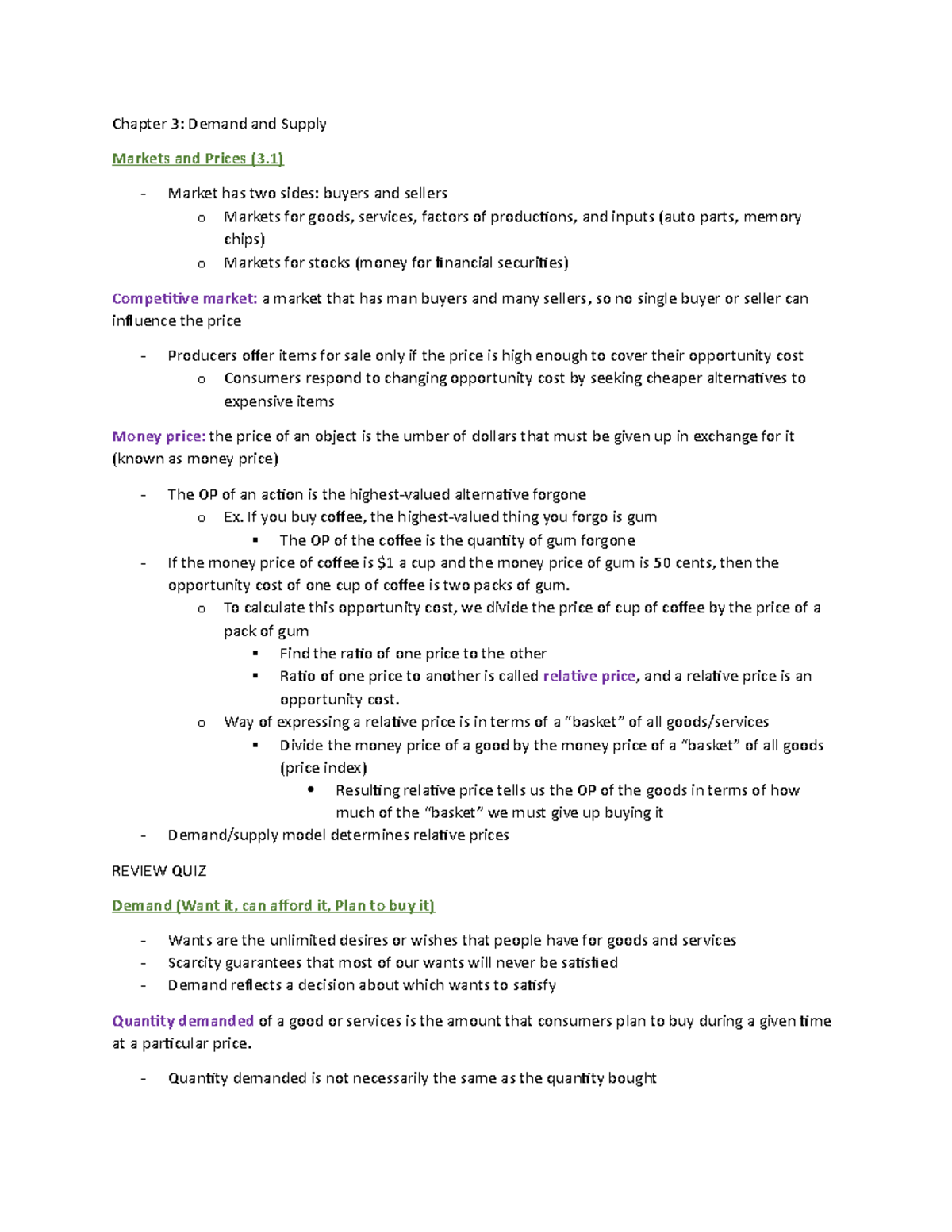 ECON 103 U3 W3 - Lecture notes 5 - Chapter 3: Demand and Supply Markets ...