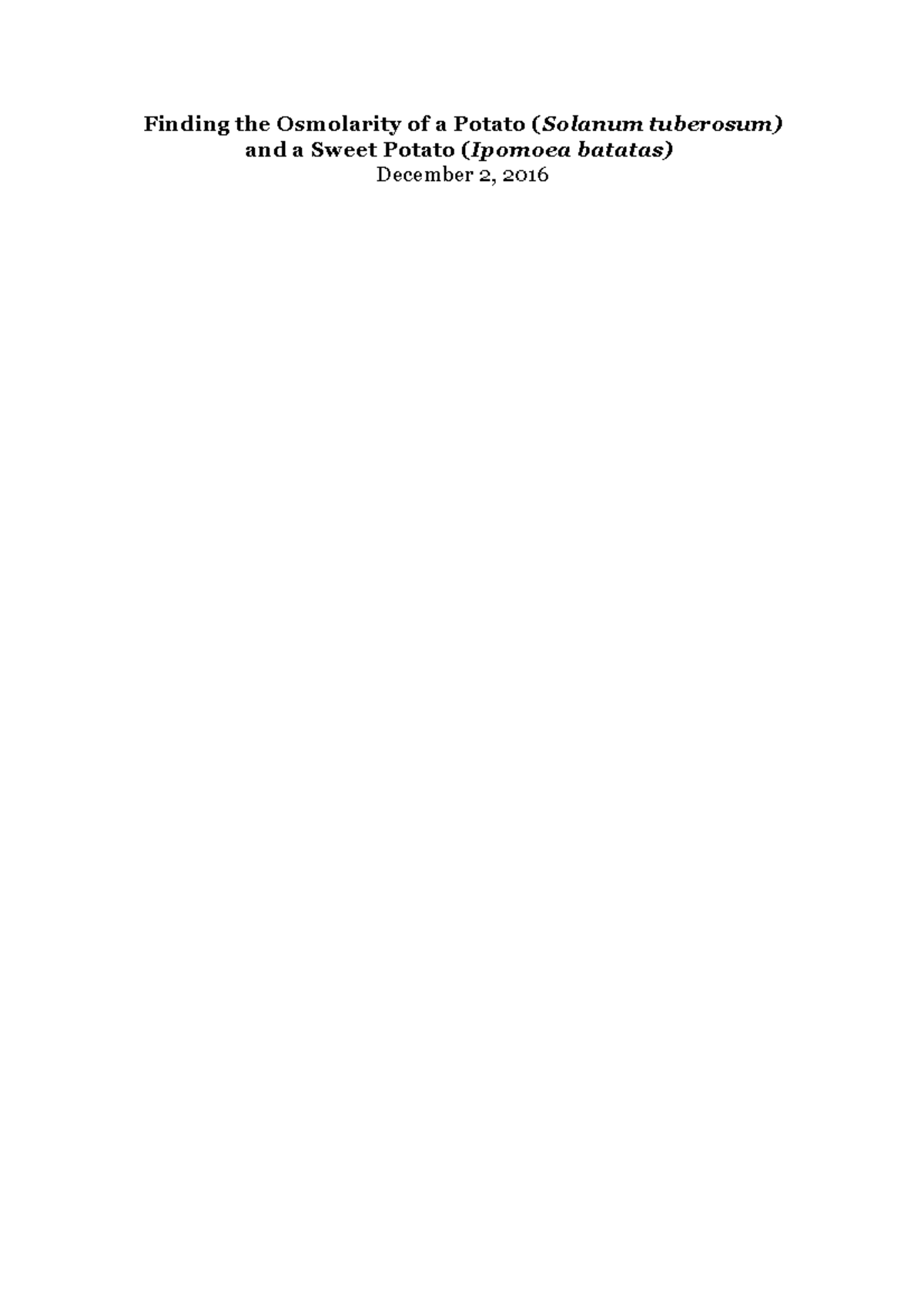 Osmosis Investigation Lab Finding the Osmolarity of a Potato (Solanum