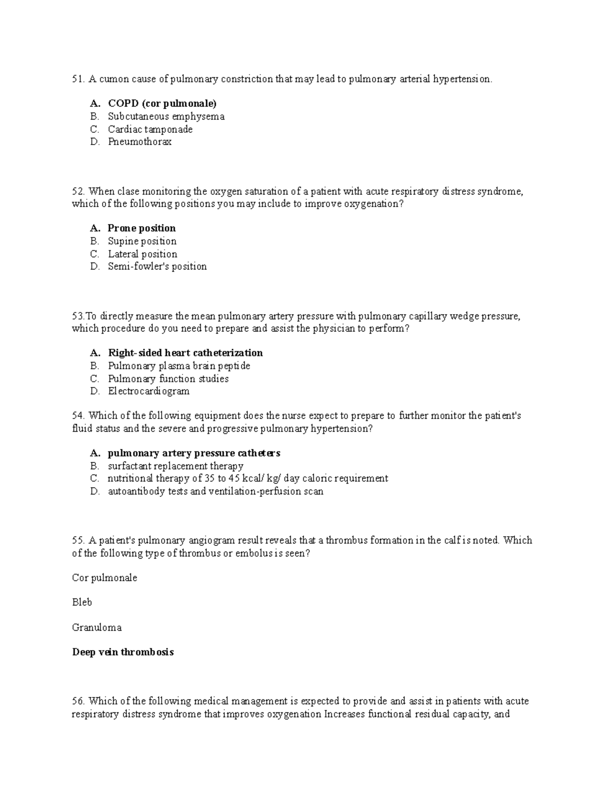 Medsurg I TEST BANK 2 respiratory A cumon cause of pulmonary