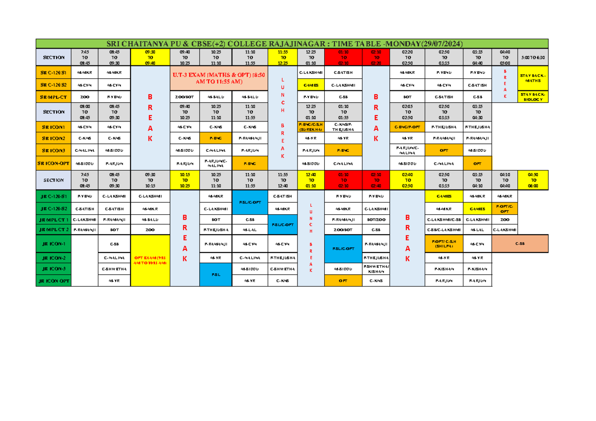 29-07-2024 Monday RJNR TT - SECTION 7: TO 08: 08: TO 09: 09: TO 09: 09 ...