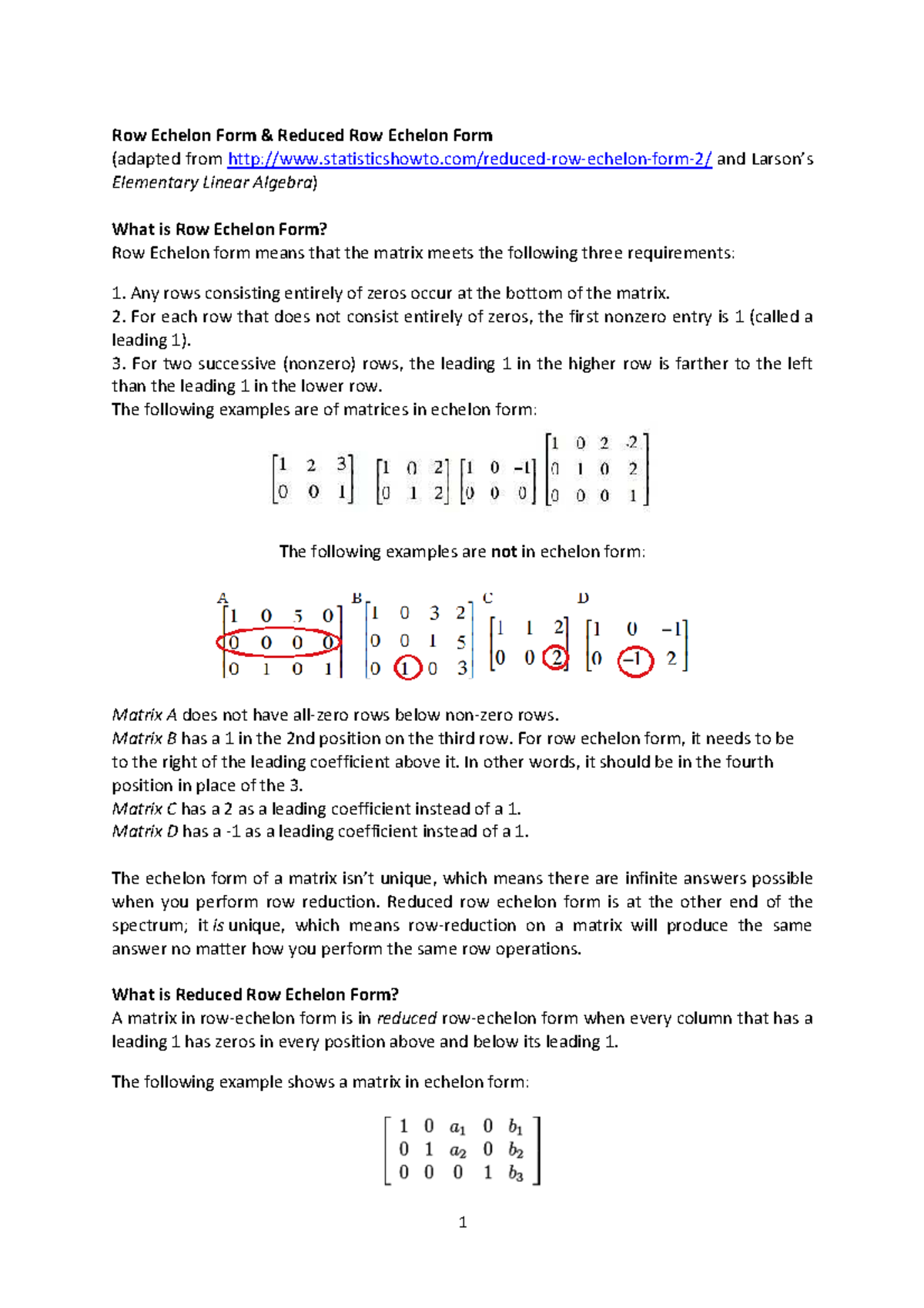 Row Echelon Form - For each row that does not consist entirely of zeros ...