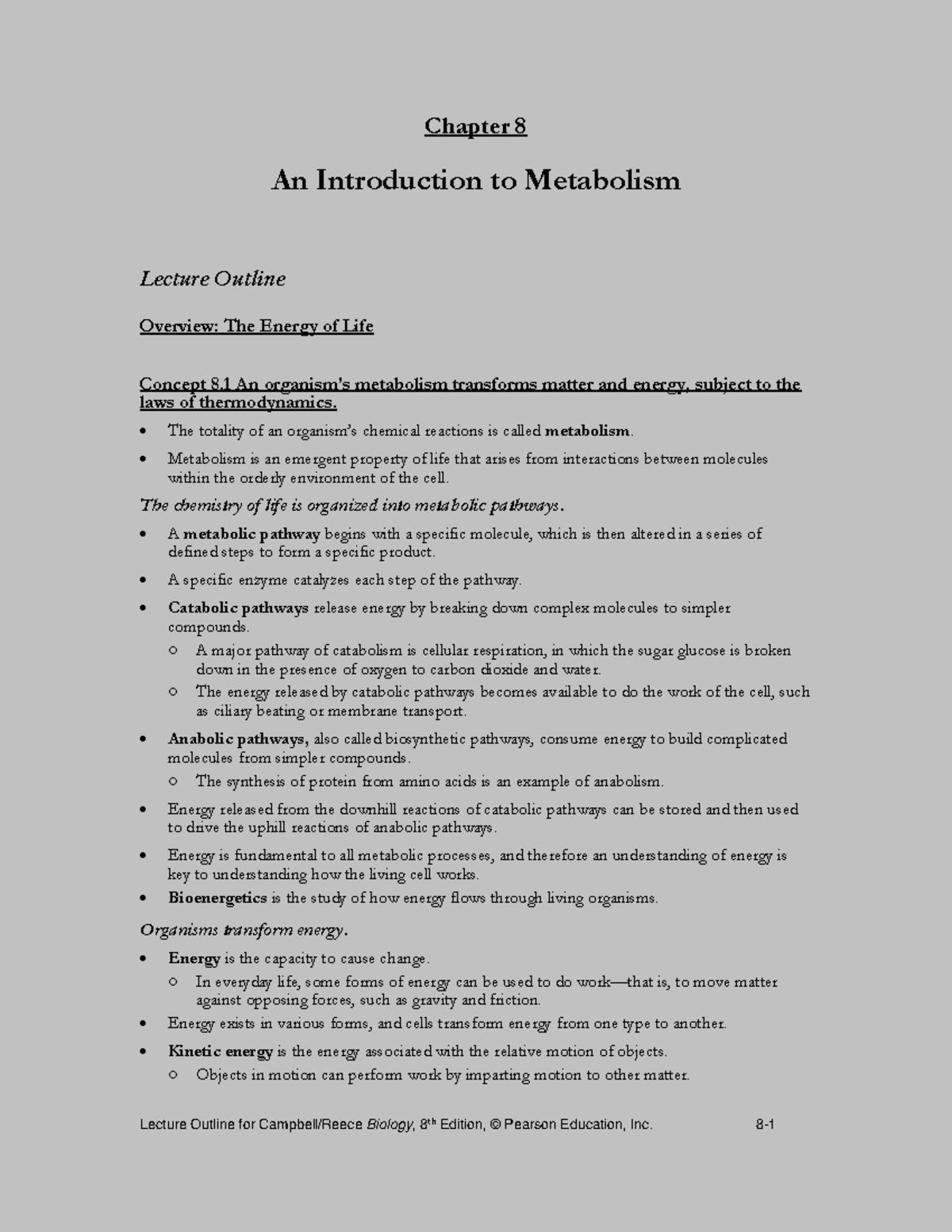 Apbio chp 8 detaillectout - Chapter 8 An Introduction to Metabolism ...