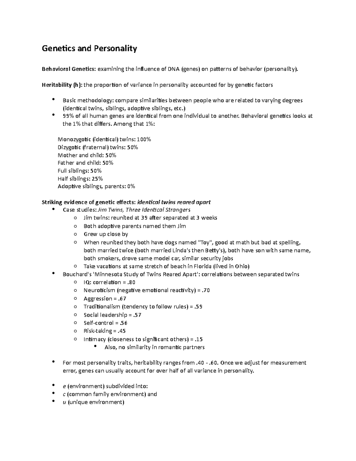 Genetics and Personality - Genetics and Personality Behavioral Genetics