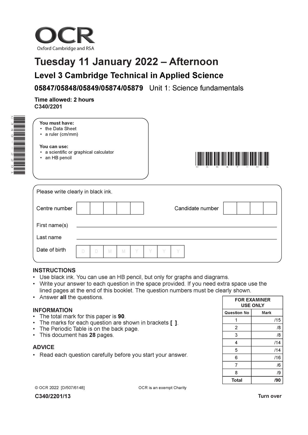 670584 question paper science fundamentals - Oxford Cambridge and RSA ...