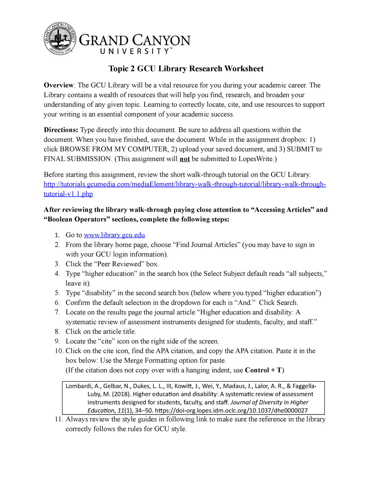 UNV103 T2 Research Assignment Topic 2 GCU Library Research Worksheet