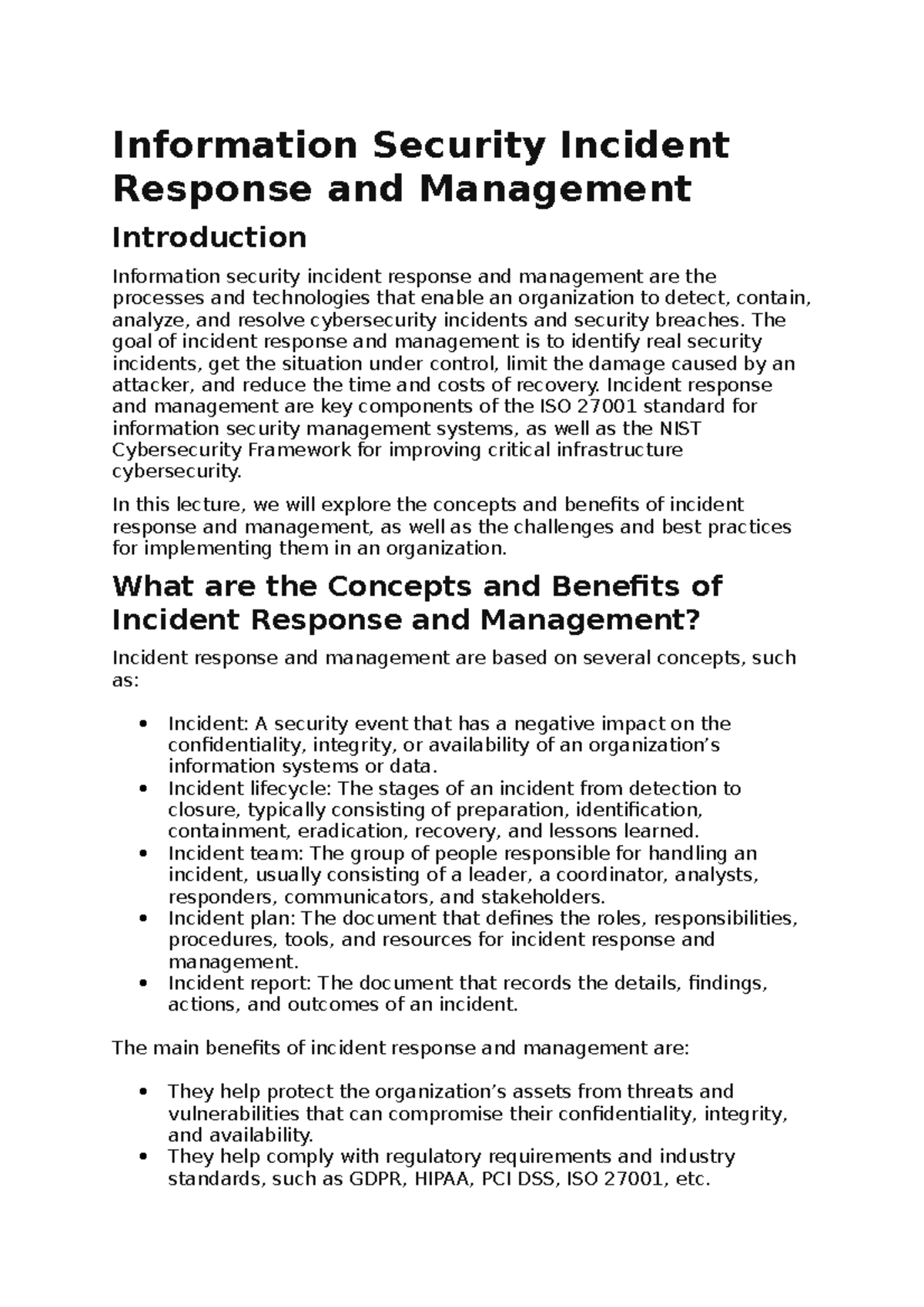 Information Security Incident Response and Management - Information ...