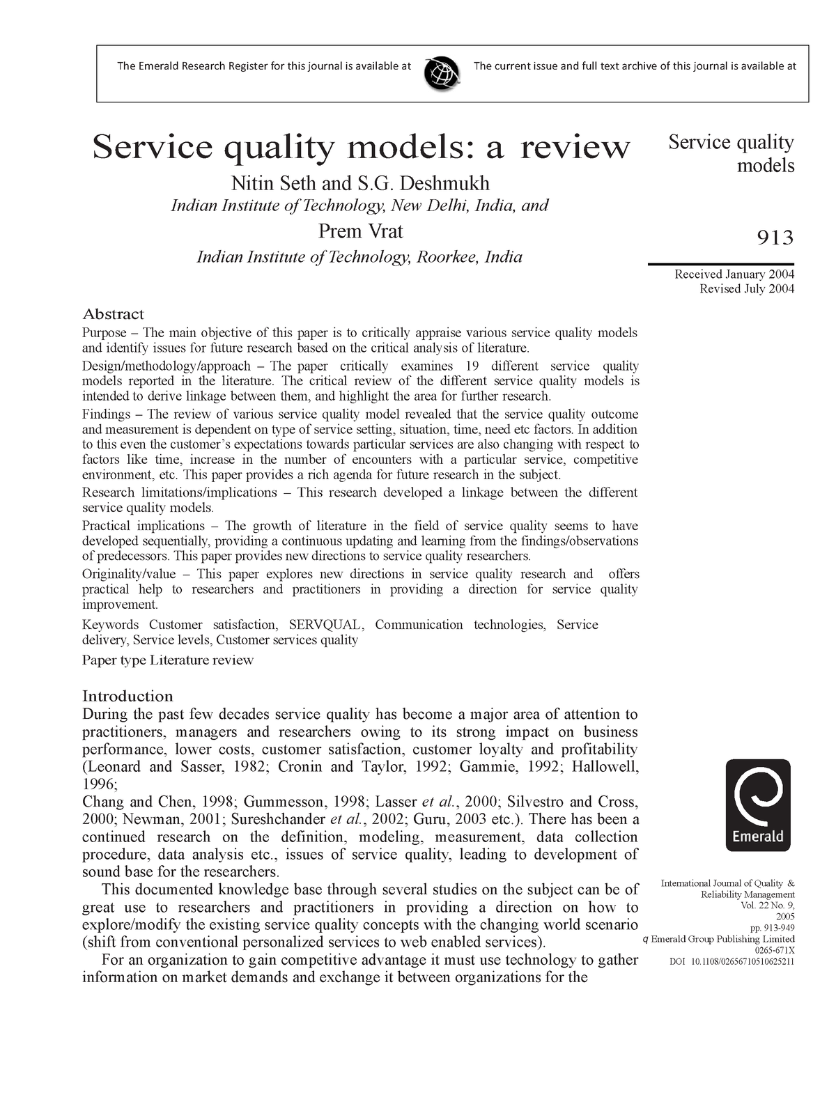 service quality research report