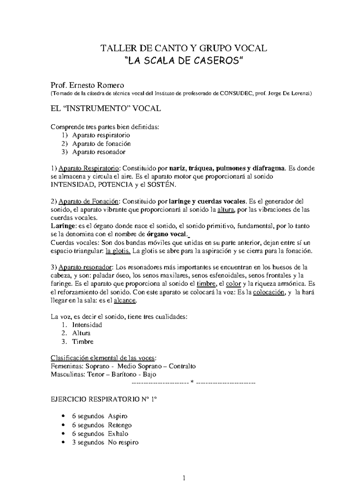 Tecnica Vocal - Apuntes 2 - TALLER DE CANTO Y GRUPO VOCAL “LA SCALA DE ...