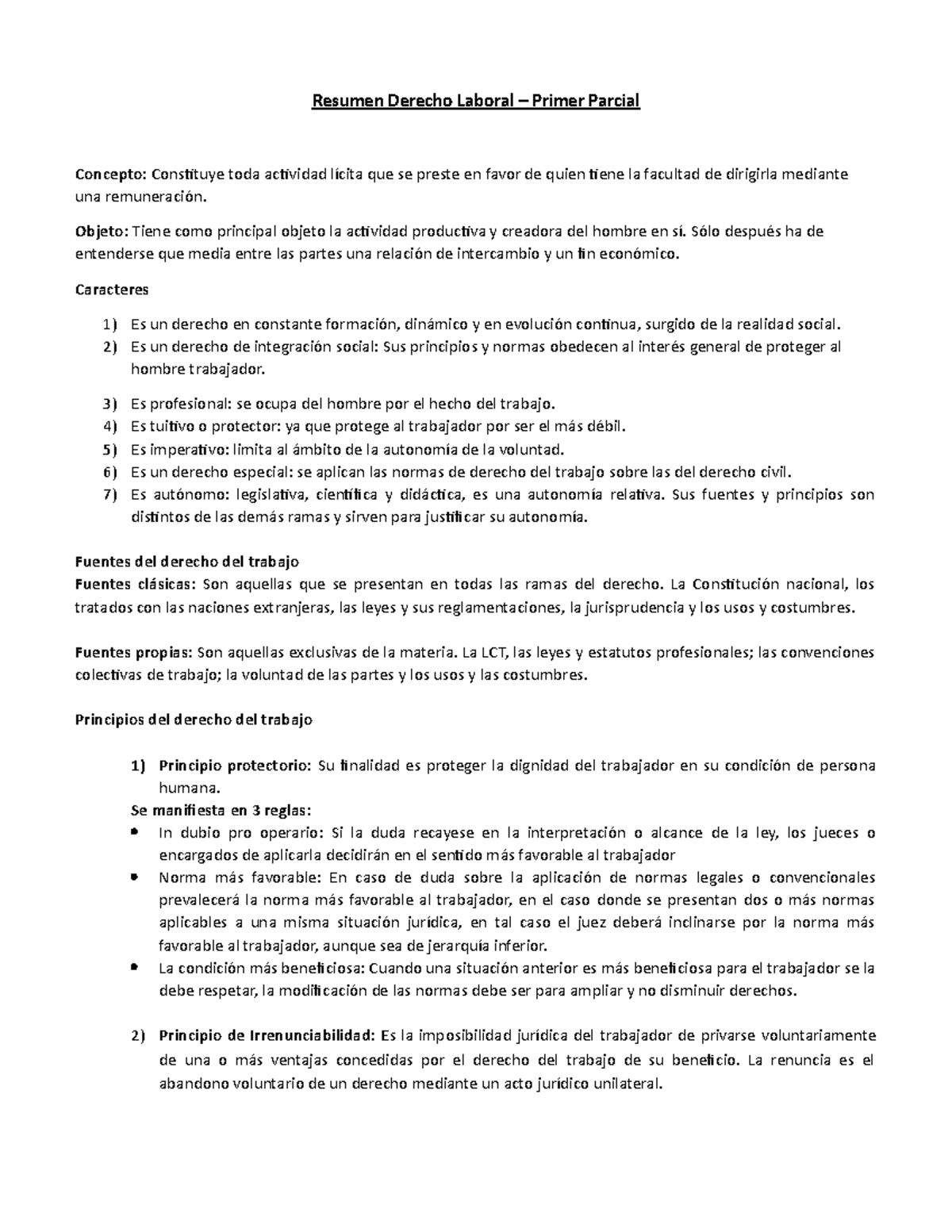 Resumen Derecho Laboral - Primer parcial - Resumen Derecho Laboral ...