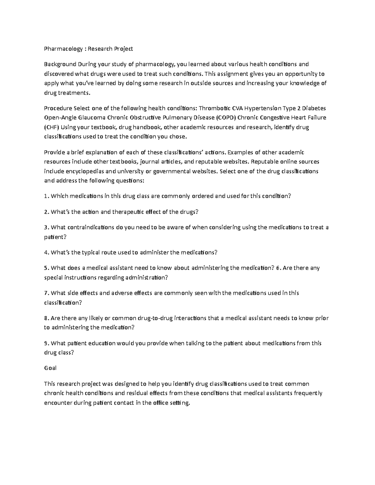 Research project Pharmacology - Pharmacology : Research Project ...
