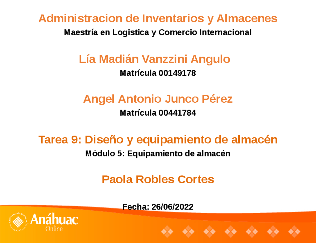 Tarea 9 Dise O Y Equipamiento De Almac N - Administracion De ...