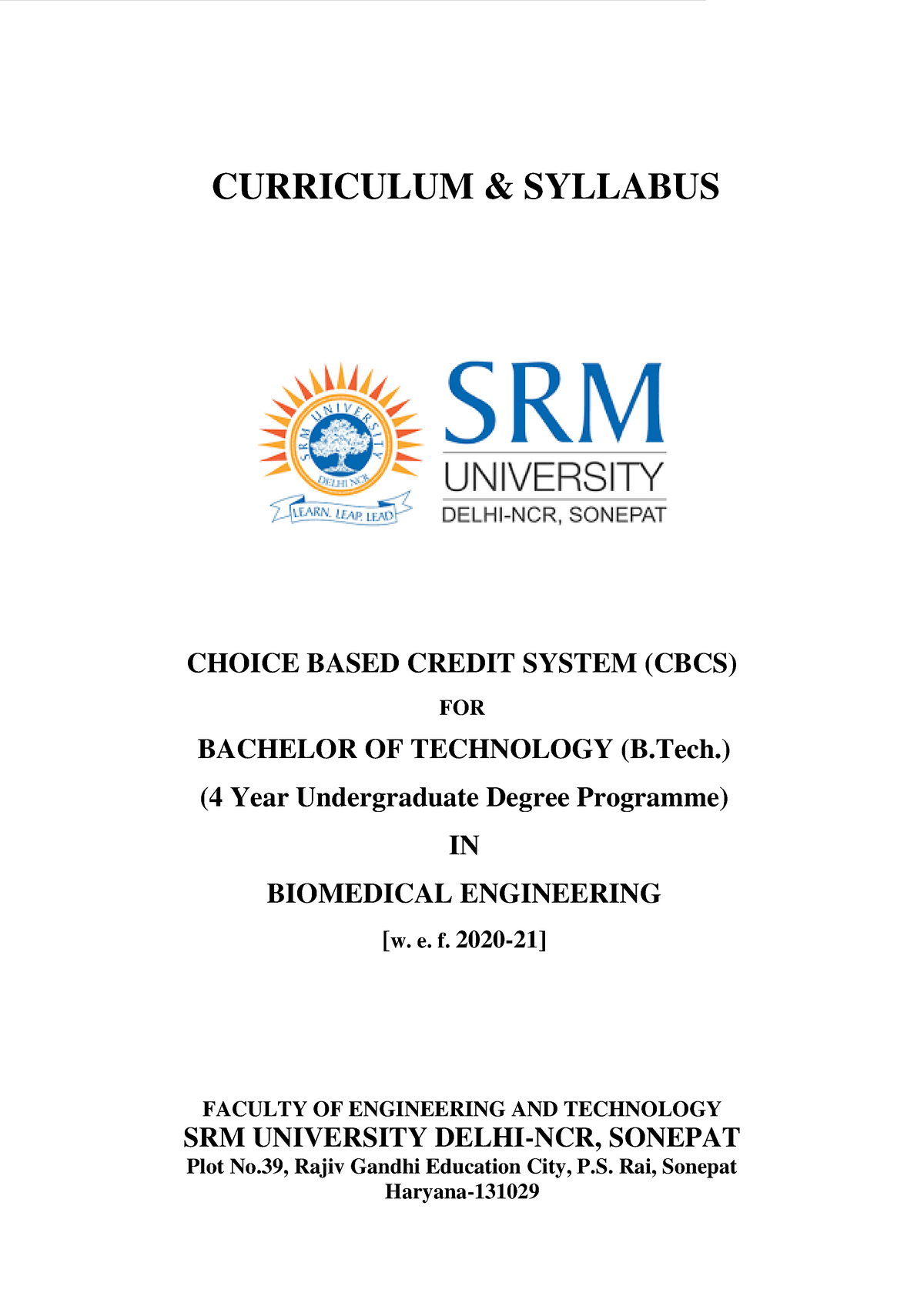 BTech BME - B Tech - CURRICULUM & SYLLABUS CHOICE BASED CREDIT SYSTEM ...