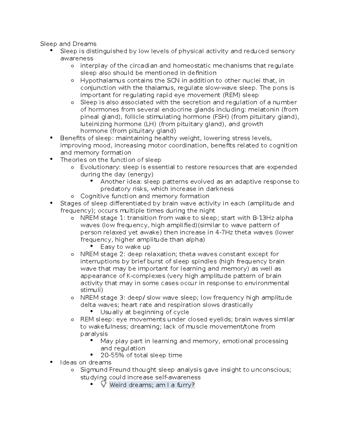 Sleep and Dreams Steven Barnhart Sleep and Dreams Sleep is