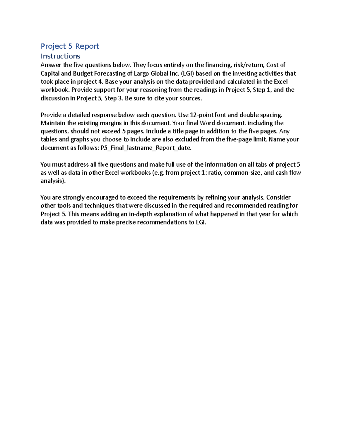 P5-Questionsdocx-293910 - Project 5 Report Instructions Answer the five ...