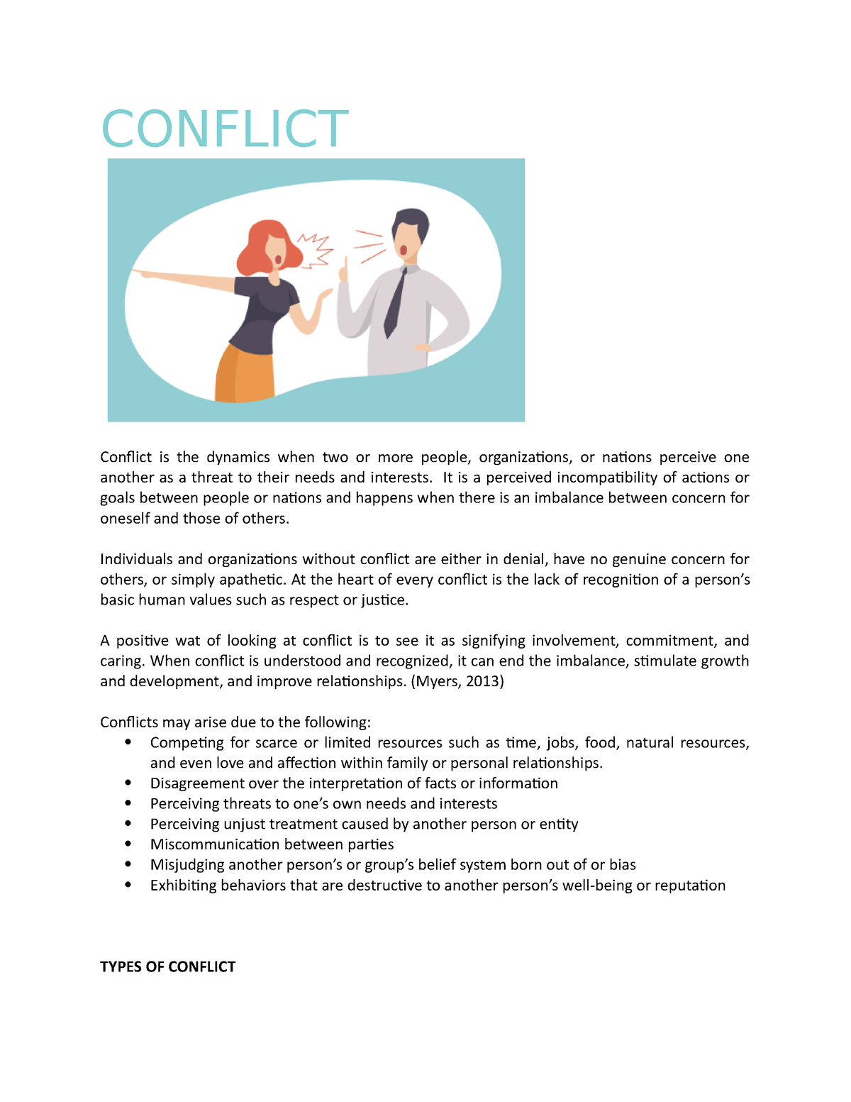 Notes Conflict PDEV - CONFLICT Conflict is the dynamics when two or ...