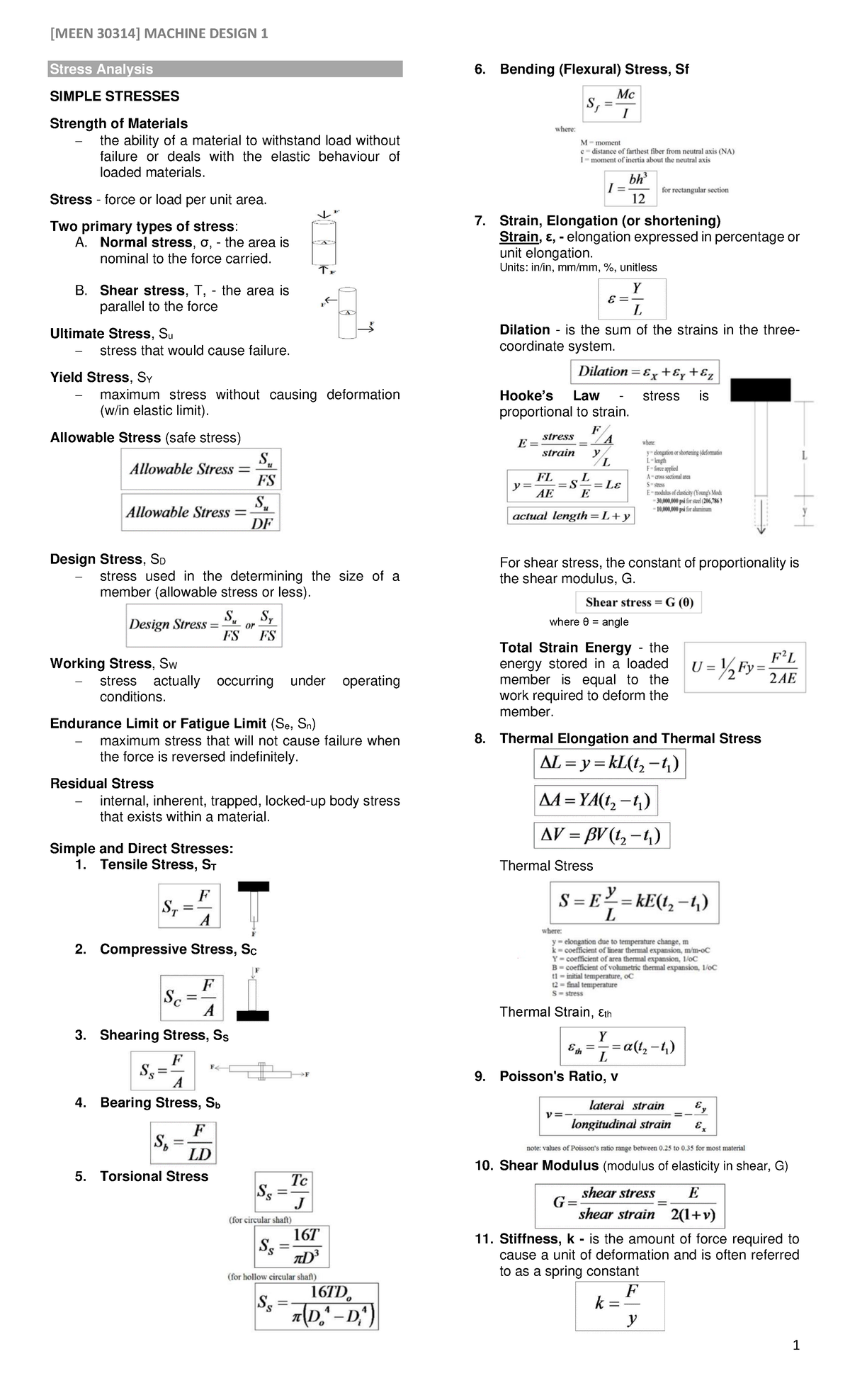 Md1 Notes Sir Flores - Stress Analysis Simple Stresses Strength Of 