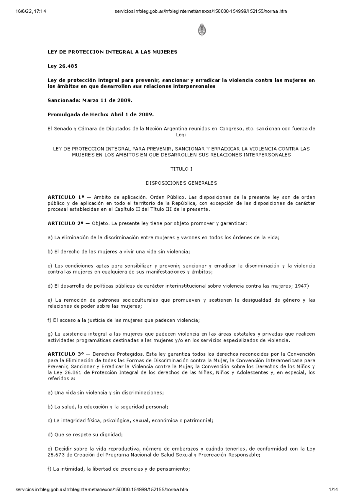 Violencia - LEY DE PROTECCION INTEGRAL A LAS MUJERES Ley 26. Ley de ...