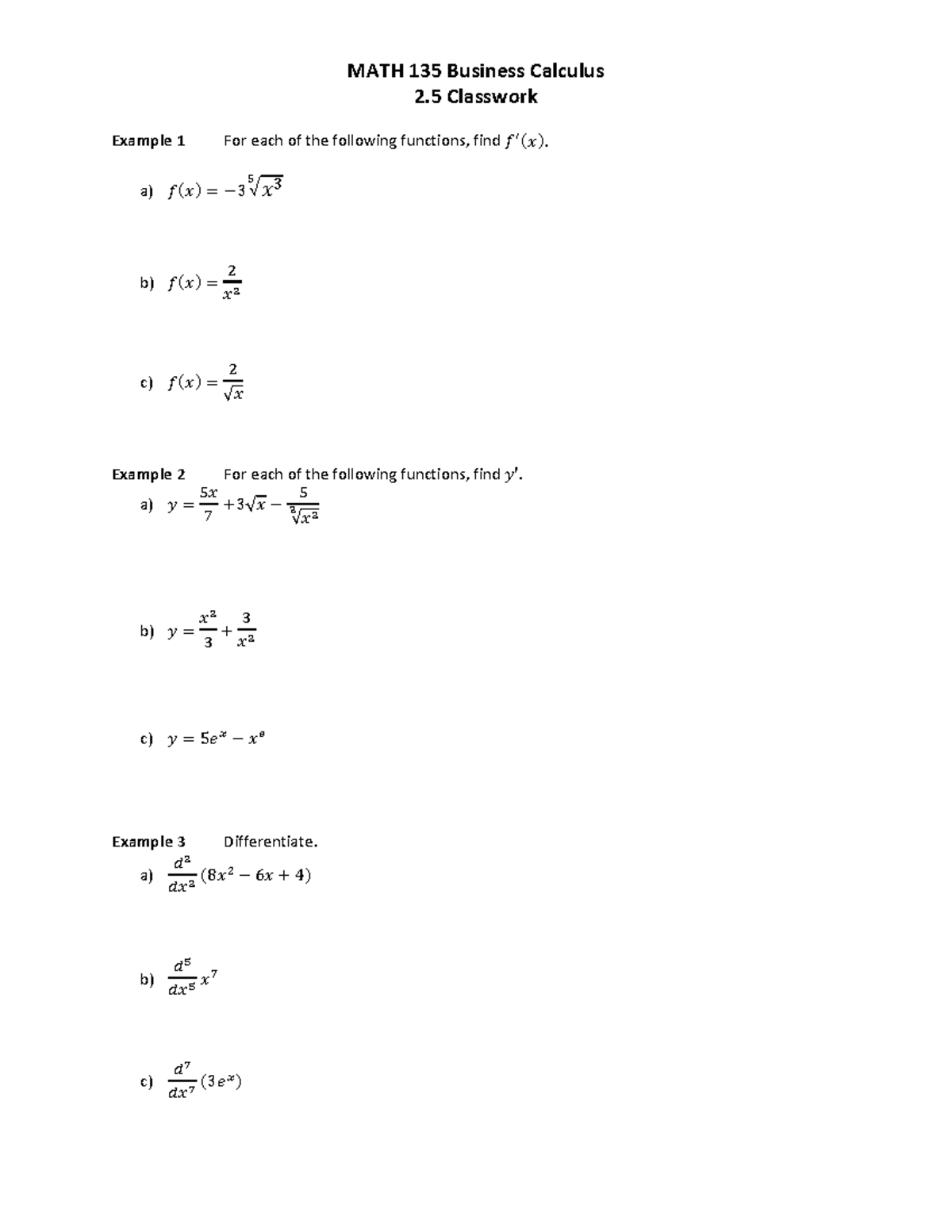 2.5 CW ex 7, 9, 11, 25, 27, 29, 33, 37, 39, 45, 53, 61, 65 - MATH 135 ...