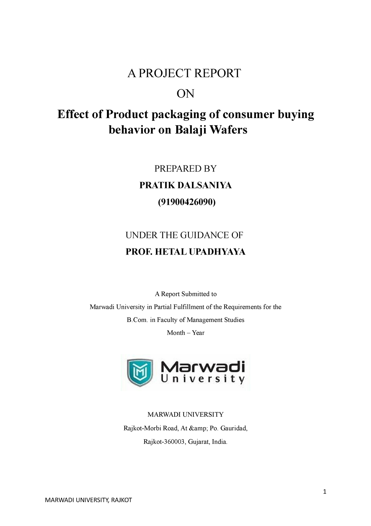 A Project Report Balaji - A PROJECT REPORT ON Effect Of Product ...