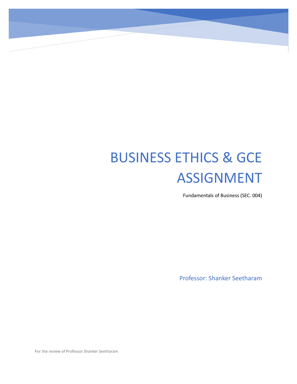 business ethics individual assignment