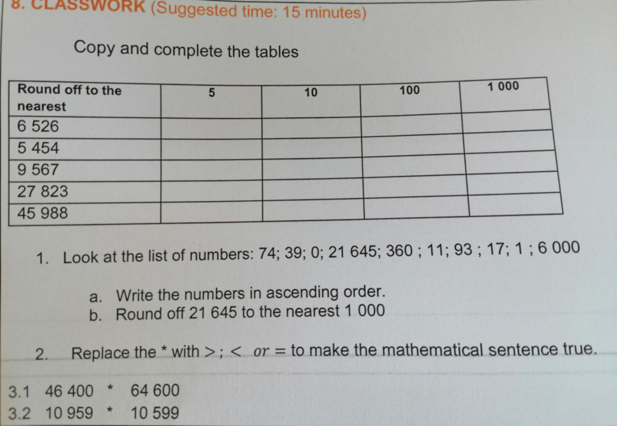 CIC grade 5 mathematics homework - 8. CLASSWORK (Suggested time: 15 ...
