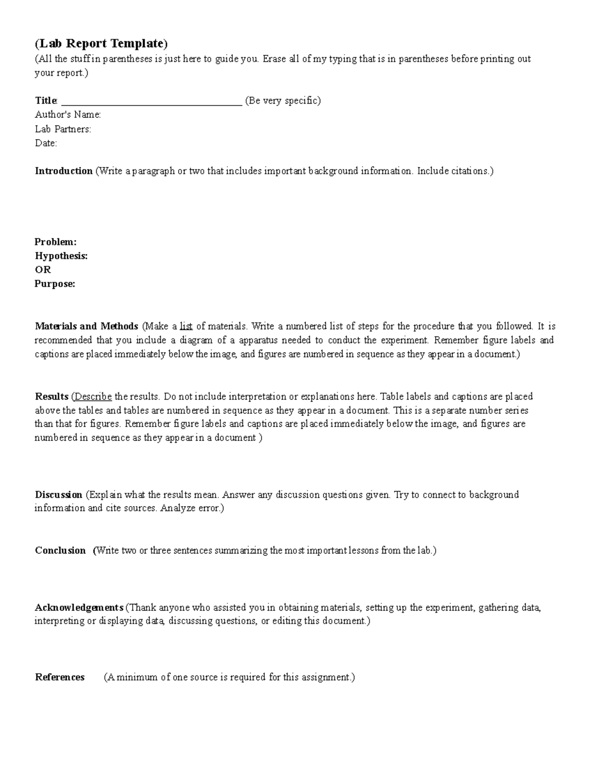 Chemistry Lab Report Template Document - (Lab Report Template) (All the ...