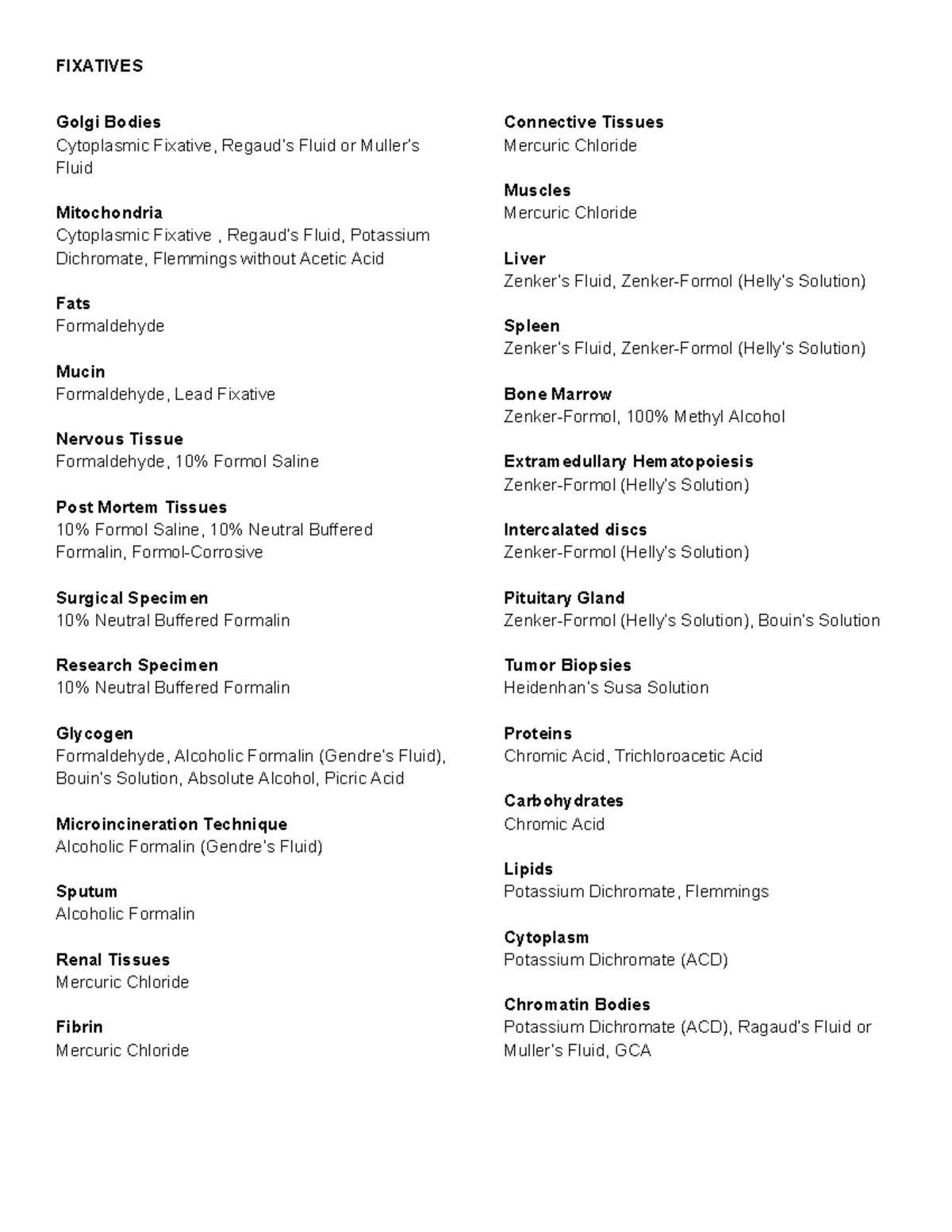 HPCT311 Fixatives FIXATIVES Golgi Bodies Cytoplasmic Fixative