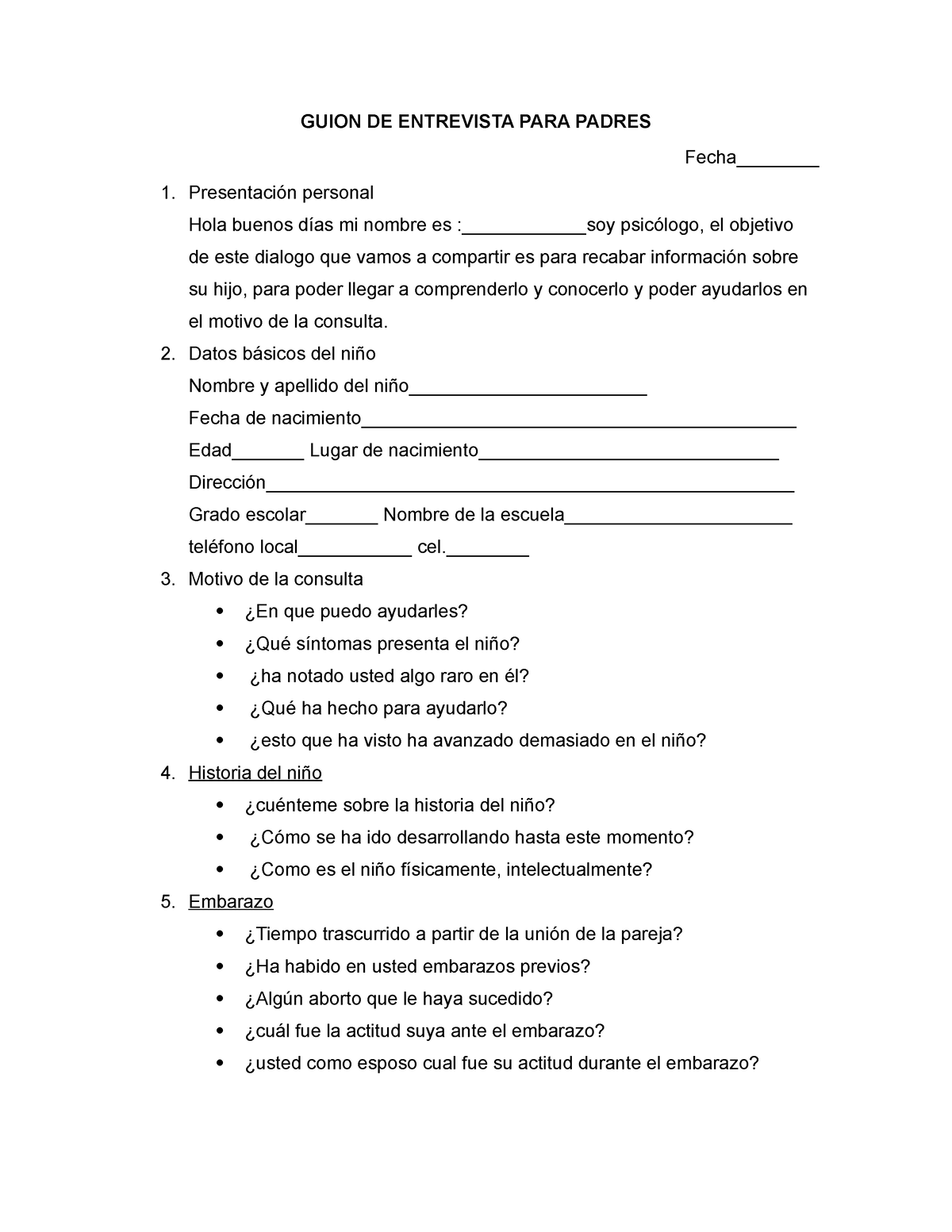 Guion De Entrevista Para Padres Guion De Entrevista Para Padres Fecha Presentación 8884