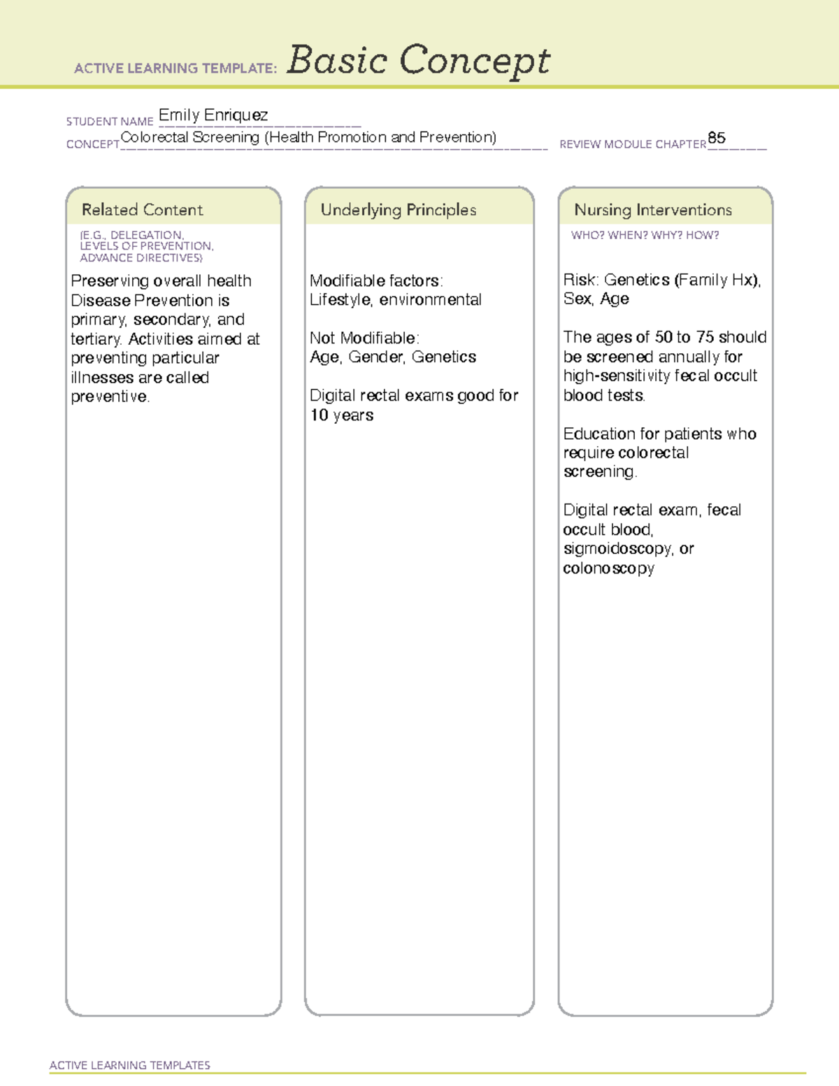 Basic Concept Colorectal Screening - ACTIVE LEARNING TEMPLATES Basic ...