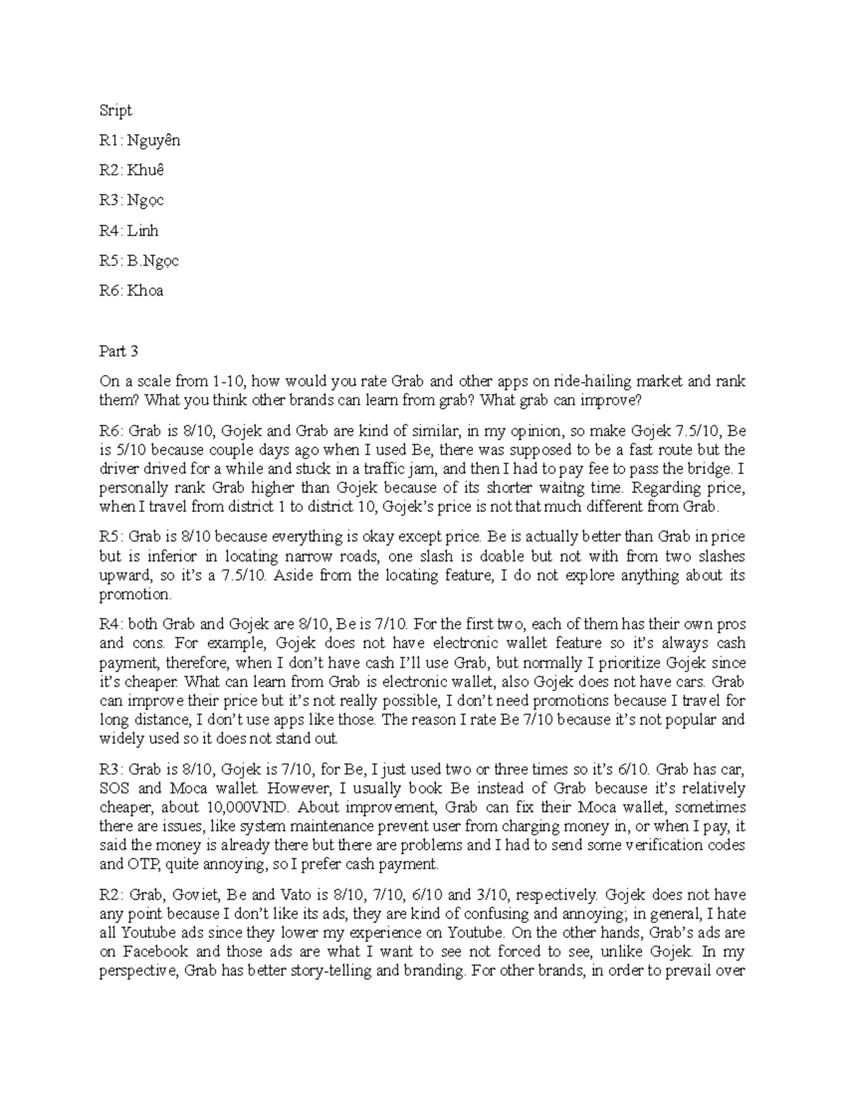 Result of Interview Assignment - Sript R1: Nguyên R2: Khuê R3: Ngọc R4 ...