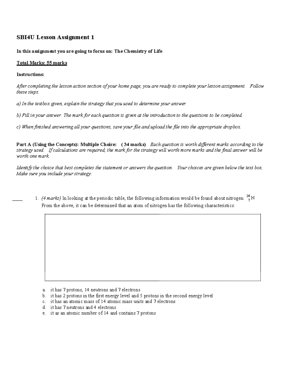 SBI4U Lesson Assignment 1 (pdf) - SBI4U Lesson Assignment 1 In this ...