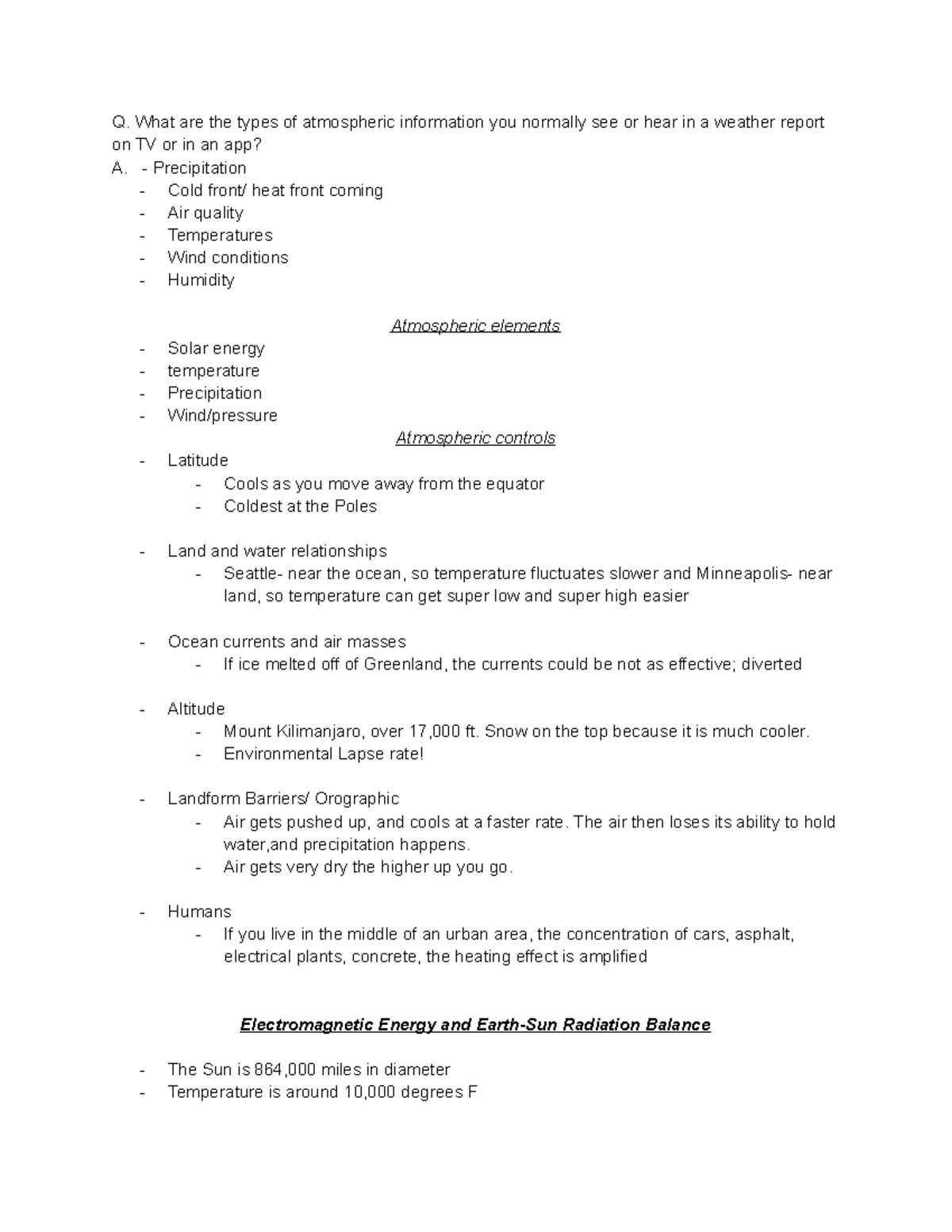 Atmospheric elements, atmospheric controls, Electromagnetic Energy ...