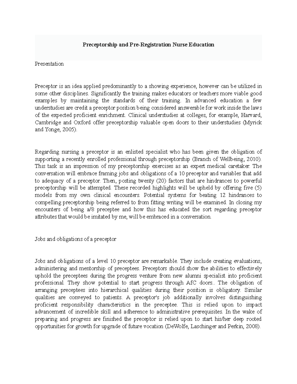 Preceptorship and Pre - research - Preceptorship and Pre-Registration ...
