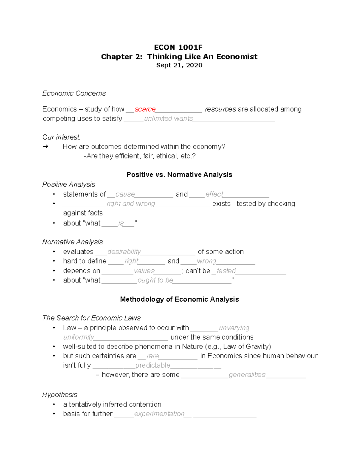 Class 2Notes. Microeconomics - econ1010 - Yorku - Studocu