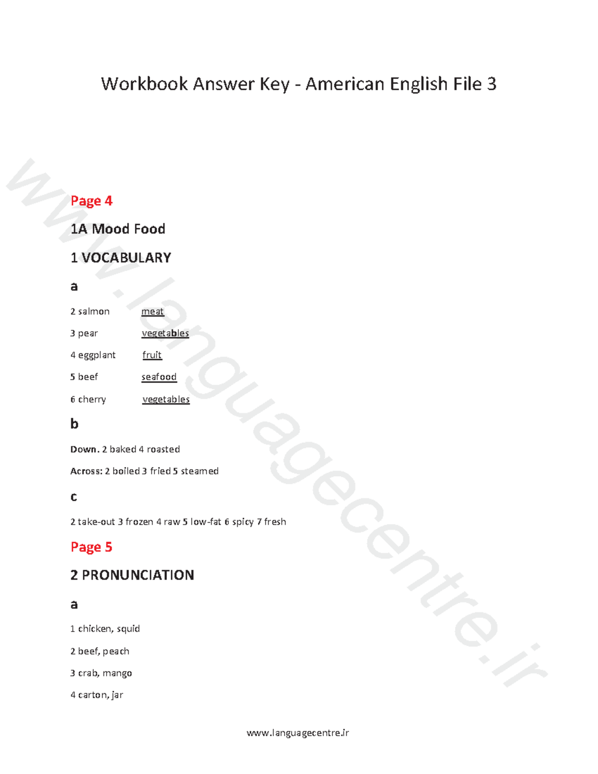 American English File 1 Third Edition Student Book Answer Key