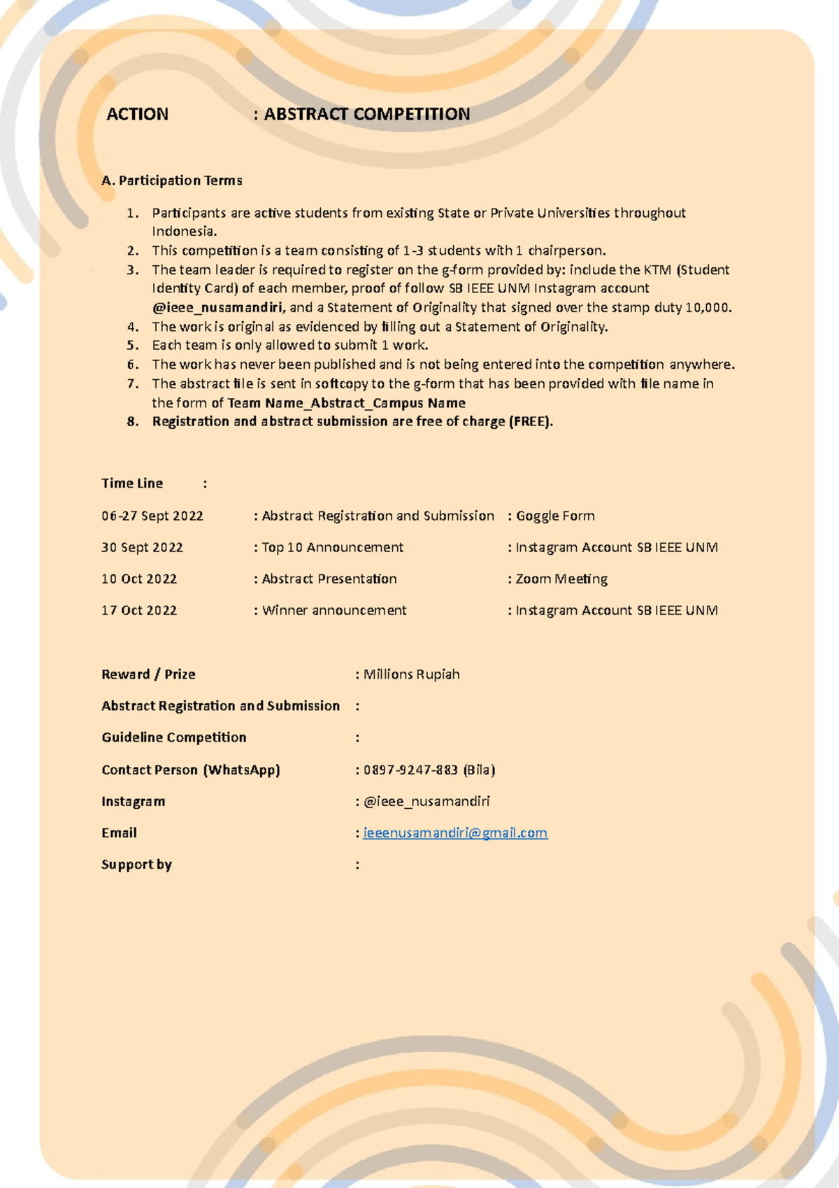 Flyer Materials - ACTION : ABSTRACT COMPETITION A. Participation Terms ...